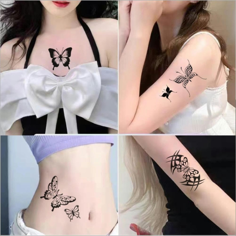 Set 30 tatuaje temporare cu fluturi si motive florale, rezistente la apa, aplicare usoara, baza de apa, 10 x 6 cm, negru [3]