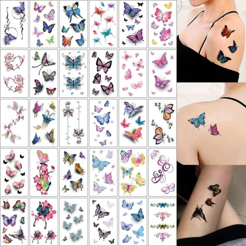 Set 30 tatuaje temporare multicolore 10 x 6 cm, modele cu fluturi si elemente decorative [2]
