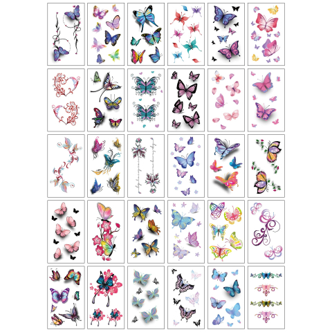 Cremă de maini - Set 30 tatuaje temporare multicolore 10 x 6 cm, modele cu fluturi si elemente decorative