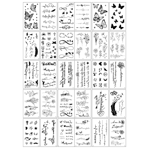 Ustensile îngrijire corp - Set 30 Tatuaje Temporare, pe Baza de Apa, Diverse Modele, Negru, 40g