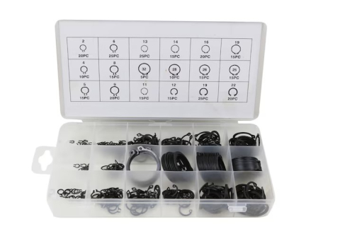 Set 300 inele de siguranta Seeger, 18 dimensiuni, pentru interior si exterior, otel carbon, in cutie de organizare [3]