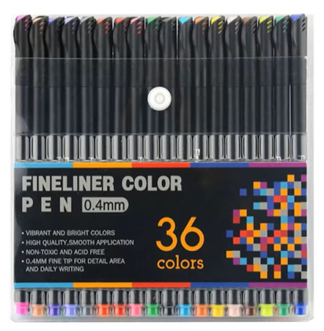JOCURI ȘI JUCĂRII - Set 36 pixuri fineliner multicolore, varf fin 0,4 mm din fibra, cerneala pe baza de apa