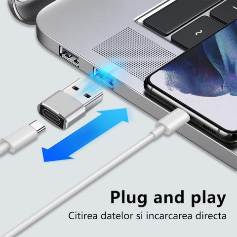 Set 3x Adaptor mini USB tip C la USB, viteza rapida de transfer - Argintiu [2]