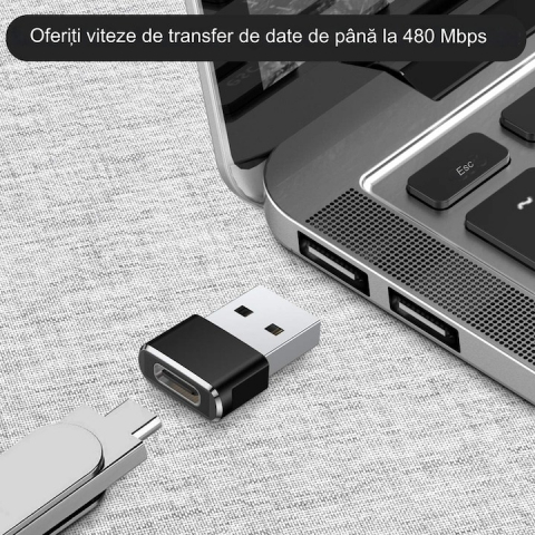 Set 3x Adaptor mini USB tip C la USB, viteza rapida de transfer - Negru [2]