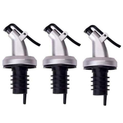 Diverse bucatarie - Set 3x Dop cu picurator pentru sticle de alcool, otet, ulei, 8.5 x 3 cm, plastic/cauciuc, negru/argintiu