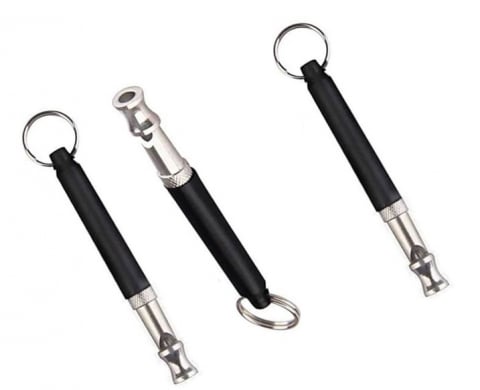 Diverse uz casnic - Set 3x Fluier de dresaj pentru caini, lungime 8 cm, metal/plastic, negru/argintiu