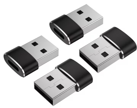 ARTICOLE AUTO - Set 4 adaptoare OTG, negru 22.7 x 14.9 mm, USB-A 2.0 la USB-C, transfer date pana la 480 Mbps si incarcare, carcasa din aluminiu