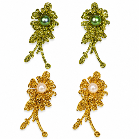 CASA & GRADINA - Set 4 agrafe de par aurii si verzi 5 x 2 cm, model floral metalizat, 2 aurii + 2 verzi, accesorii elegante pentru coafuri