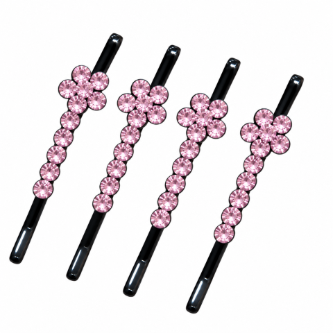 CASA & GRADINA - Set 4 agrafe par roz 5 x 1 cm, model floral cu pietre artificiale, accesorii decorative pentru coafuri, fixare suvite si aranjarea parului