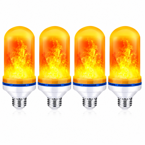 ELECTRONICE - Set 4 becuri LED alb cald 15 x 6 cm, E27, 9W, efect flacara vie, 3 moduri iluminare, 1300-1800K, IP44, iluminat decorativ pentru casa si terasa