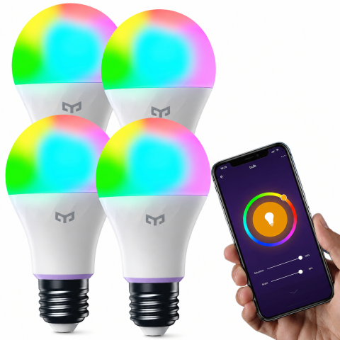ECHIPAMENTE FOTO - Set 4 becuri LED inteligente RGB E27 A60, WiFi, 9W, 806 lm, lumina reglabila 2700-6500K, control prin aplicatie si comanda vocala
