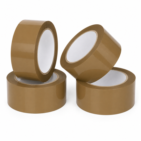 Set 4 benzi adezive maro pentru ambalare, 48 mm x 90 m fiecare, lipire puternica pentru sigilarea cutiilor, coletelor si pachetelor [1]