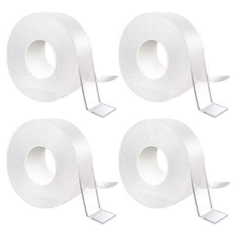 Intretinere casa - Set 4 benzi dublu adezive transparente, 5 metri pe rola, siliconice, flexibile, rezistente la apa, reutilizabile, nu lasa urme, aplicabile pe diverse suprafete