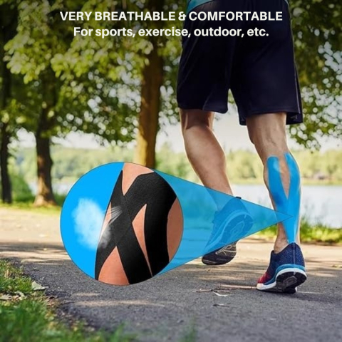 Set 4 benzi kinesiologice, bumbac, impermeabile, sustinere si protectie, ameliorarea durerii, pentru sportivi, elastice, respirabile, 5 m x 5 cm, multicolor [14]