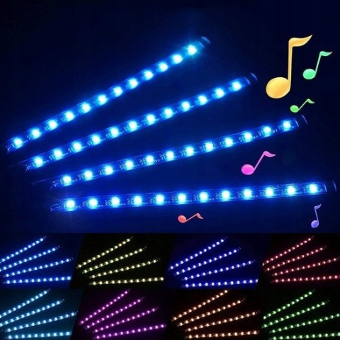 Set 4 benzi LED RGB ambientale pentru interior auto, telecomanda IR, 8 culori, 12 LED-uri/banda, alimentare 12V la priza auto [4]