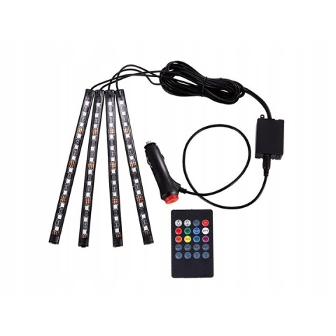 Set 4 benzi LED RGB pentru iluminarea interioara a masinii, cu telecomanda, 8 culori, 12 LED-uri pe banda – efecte luminoase ambientale [3]