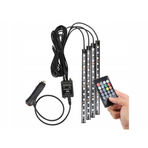 Set 4 benzi LED RGB pentru iluminarea interioara a masinii, cu telecomanda, 8 culori, 12 LED-uri pe banda – efecte luminoase ambientale [7]