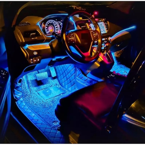 Set 4 benzi LED RGB pentru interior auto, cu 9 LED-uri pe fiecare banda, telecomanda inclusa, rezistente la apa, plastic si silicon, negre [2]