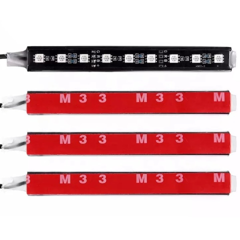 Set 4 benzi LED RGB pentru interior auto, cu 9 LED-uri pe fiecare banda, telecomanda inclusa, rezistente la apa, plastic si silicon, negre [6]
