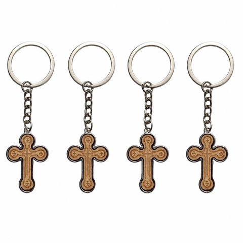 Set 4 brelocuri crestine bej-argintiu 9,3 cm, cruce 3,5 x 2,6 cm, grosime 4 mm, inel 3,4 cm, accesorii religioase chei, cadou sau marturii botez