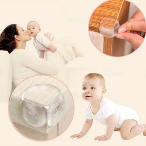 Set 4 bucati protectie colturi, universale, pentru siguranta copiilor, din silicon, rotunde, pentru mese, paturi, dulapuri, transparent [3]