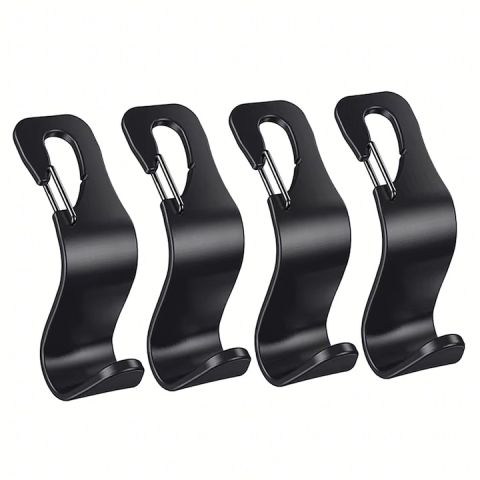ARTICOLE AUTO - Set 4 carlige agatatoare pentru tetiera scaun auto, negru, 12.7 x 6.8 cm, suport pentru genti, pungi si rucsacuri, montaj rapid