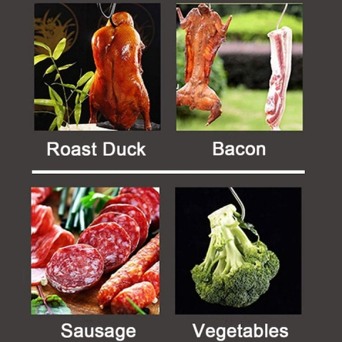 Set 4 carlige de agatare carne, argintii 15 cm, grosime 3 mm, otel inoxidabil curbat tip S cu varf pentru perforare, pentru maturare si preparate afumate [10]