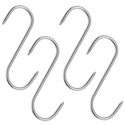 CASA & GRADINA - Set 4 carlige inox pentru afumare carne, macelarie, rezistente, sustinere grea, 16 cm, argintiu