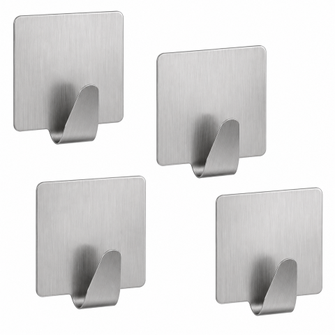 CASA & GRADINA - Set 4 carlige metalice argintii 4,8 x 4,8 x 2,5 cm autoadezive