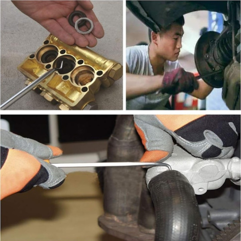 Set 4 carlige universale pentru etansari si inele, pentru tragere si manipulare elemente de cauciuc, otel si PP, varfuri magnetizate, 16 cm, negru/rosu [5]