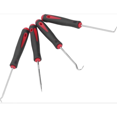 Set 4 carlige universale pentru etansari si inele, pentru tragere si manipulare elemente de cauciuc, otel si PP, varfuri magnetizate, 16 cm, negru/rosu [7]