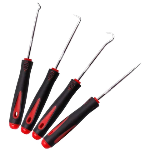 Set 4 carlige universale pentru etansari si inele, pentru tragere si manipulare elemente de cauciuc, otel si PP, varfuri magnetizate, 16 cm, negru/rosu [2]