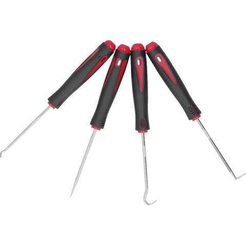 Set 4 carlige universale pentru etansari si inele, pentru tragere si manipulare elemente de cauciuc, otel si PP, varfuri magnetizate, 16 cm, negru/rosu [6]