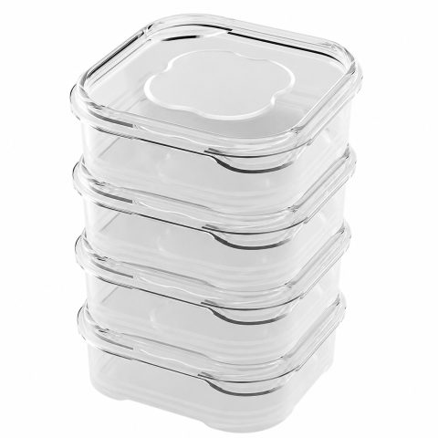 Set 4 caserole alimentare etanse 350 ml, recipiente reutilizabile din plastic transparent, cutii pentru pastrarea alimentelor in frigider, 12 x 12 x 4.5 cm [2]