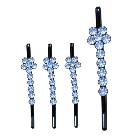 Set 4 clame par bleu 5 x 1 cm cu pietre artificiale, model floral stralucitor, accesorii pentru fixare suvite, coc si coafuri elegante [1]