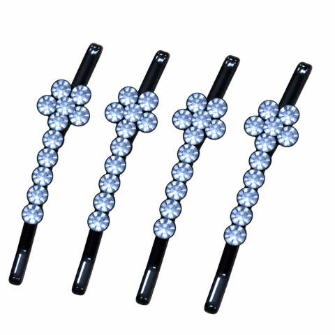 CASA & GRADINA - Set 4 clame par bleu 5 x 1 cm cu pietre artificiale, model floral stralucitor, accesorii pentru fixare suvite, coc si coafuri elegante