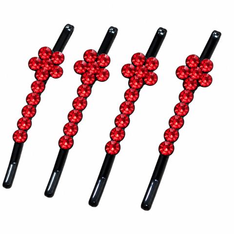 CASA & GRADINA - Set 4 clame par rosu 5 x 1 cm cu pietre decorative, model floral stralucitor, accesorii pentru coc, suvite si coafuri de ocazie
