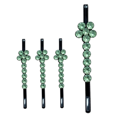 CASA & GRADINA - Set 4 clame par verde deschis 5 x 1 cm cu pietre decorative, design floral elegant, accesorii pentru fixare suvite, coc si aranjarea coafurii