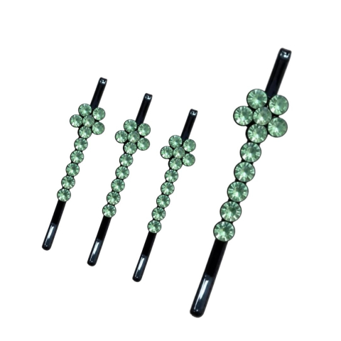 Set 4 clame par verde deschis 5 x 1 cm cu pietre decorative, design floral elegant, accesorii pentru fixare suvite, coc si aranjarea coafurii [2]
