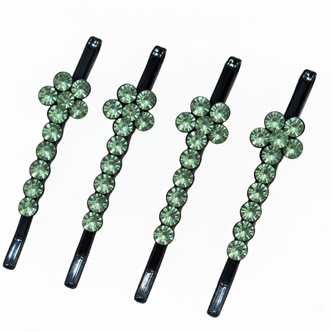 Set 4 clame par verde deschis 5 x 1 cm cu pietre decorative, design floral elegant, accesorii pentru fixare suvite, coc si aranjarea coafurii [1]