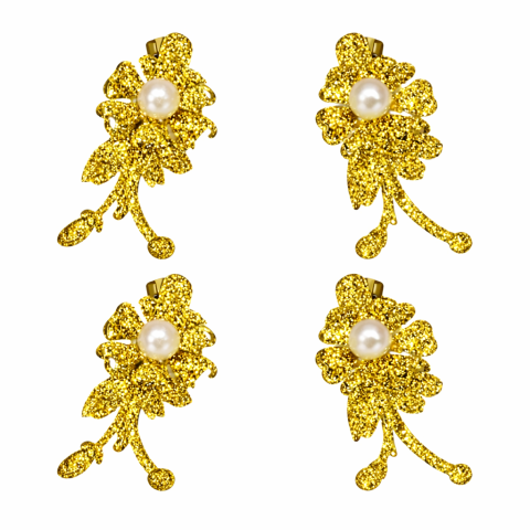 CASA & GRADINA - Set 4 cleme de par aurii 5 x 2 cm, model floral metalizat, accesorii elegante pentru coafuri, prindere rezistenta