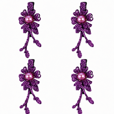 CASA & GRADINA - Set 4 cleme de par mov 5 x 2 cm, model floral metalizat, design floral elegant, accesorii pentru coafuri feminine