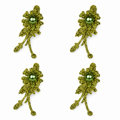CASA & GRADINA - Set 4 cleme de par verzi 5 x 2 cm, model floral metalizat, accesorii moderne pentru par, fixare ferma si confortabila