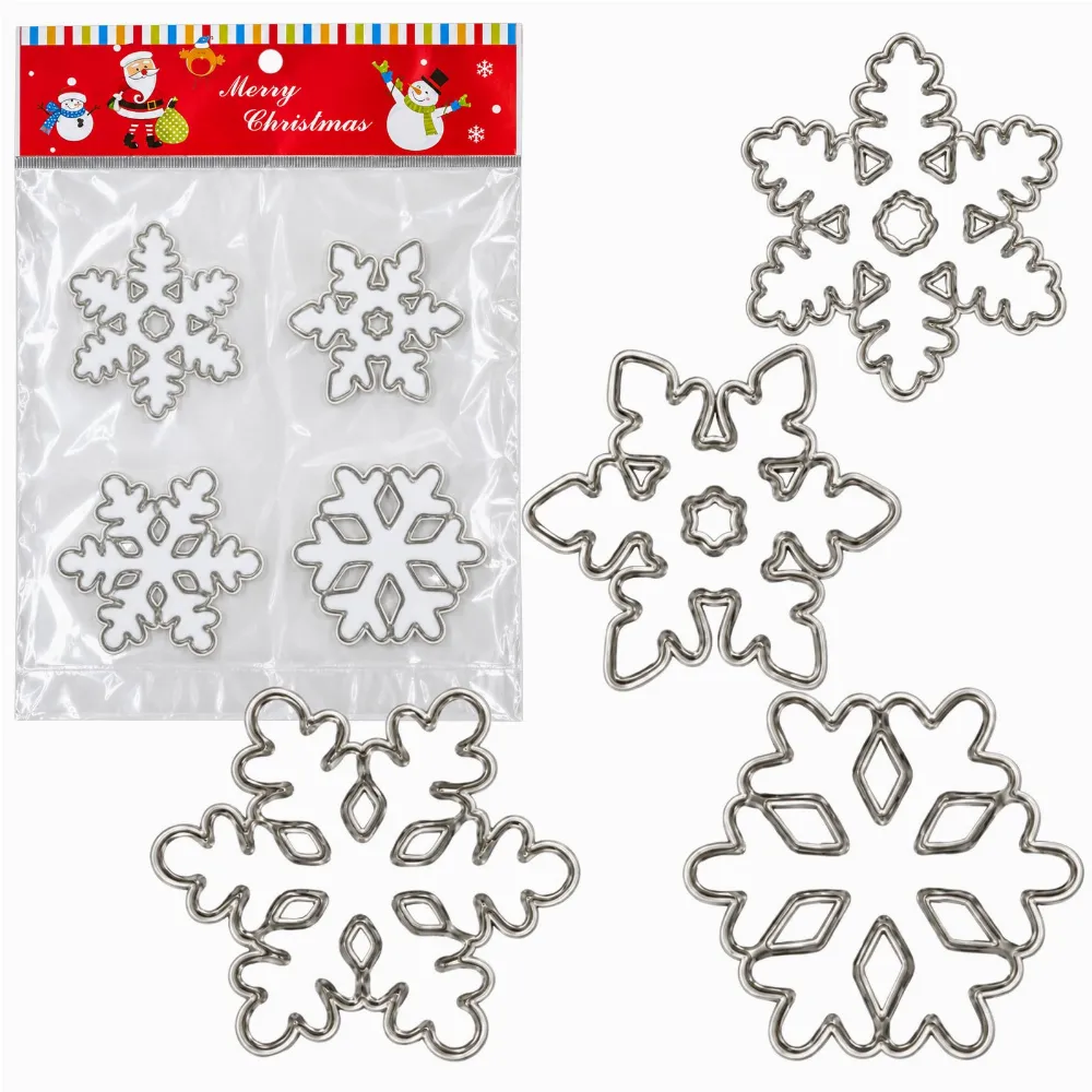 Set 4 Decoratiuni Craciun pentru Geam Alb cu Contur Argintiu, Fulgi de Zapada, Stickere Decorative [2]