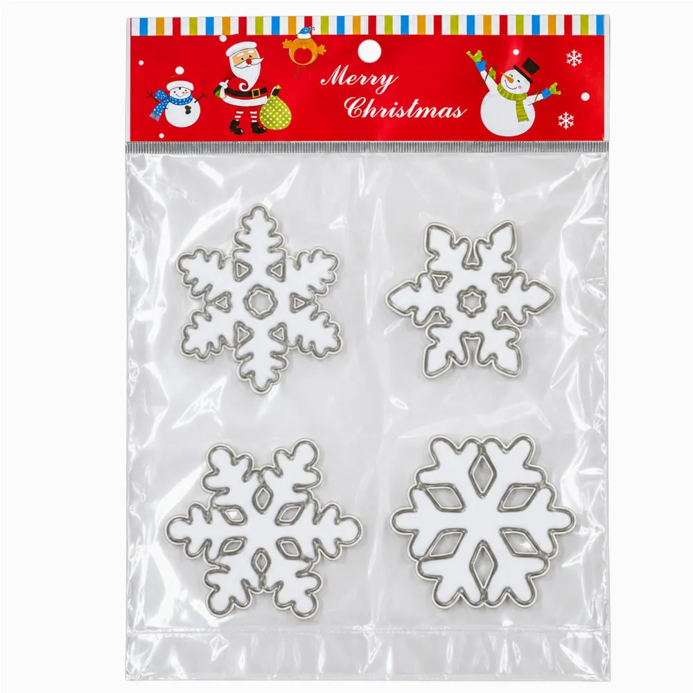 Set 4 Decoratiuni Craciun pentru Geam Alb cu Contur Argintiu, Fulgi de Zapada, Stickere Decorative [1]