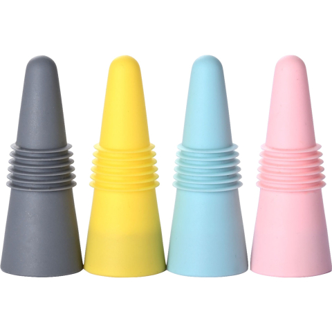 CASA & GRADINA - Set 4 dopuri etanse pentru sticle din silicon alimentar, reutilizabile, pentru vin si bauturi, etansare antipicurare, multicolor