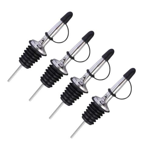 CASA & GRADINA - Set 4 dozatoare negre cu capac 10.5 cm, diametru 2.5 cm, picuratoare din inox cu etansare din silicon pentru sticle standard
