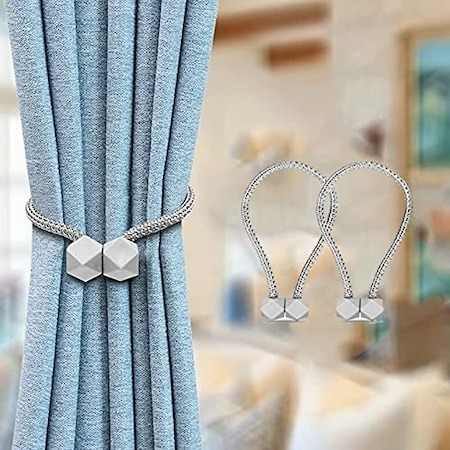 Set 4 inele magnetice de prindere pentru draperii si perdea,design de tip cub - Gri [2]