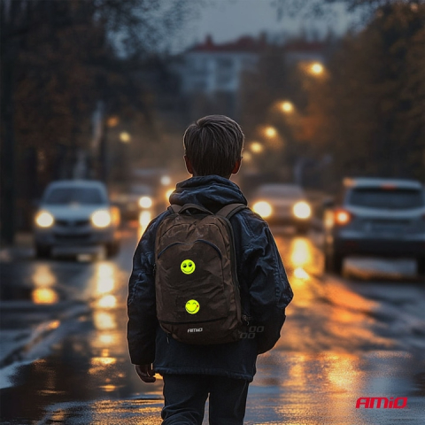 Set 4 insigne reflectorizante galben neon, model Smiley, accesorii de vizibilitate pentru ghiozdan, rucsac, geanta si imbracaminte [1]