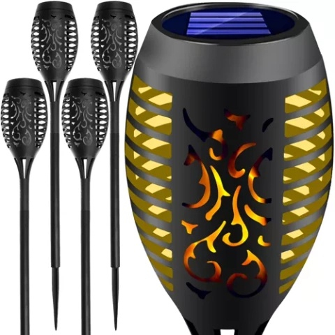 ELECTRONICE - Set 4 lampi solare, LED, rezistente la apa, iluminare pentru gradina, terasa, plastic, lumina calda, 7 x 51 cm, negru